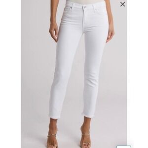 7 For All Mankind Roxanne Ankle White‎ Denim Jeans Frayed Hem Slim Cigarette